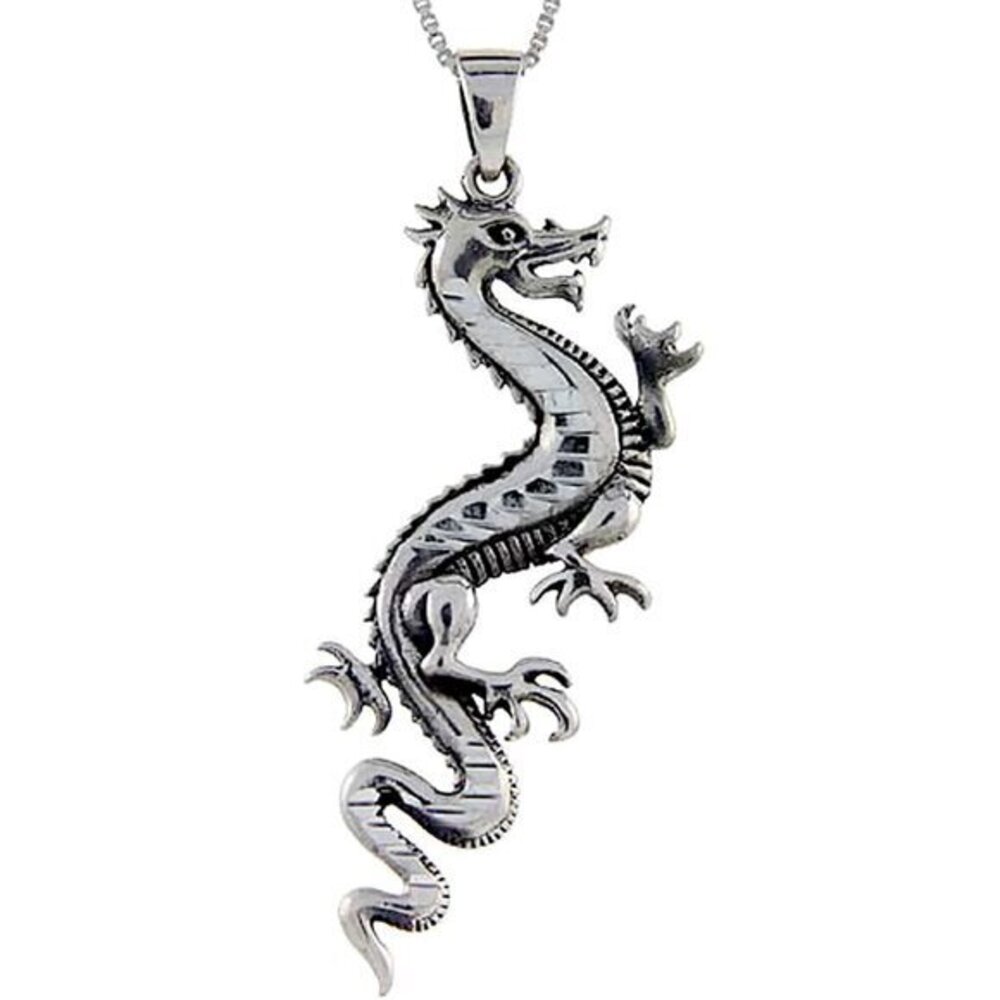 Sterling Silver Chinese Dragon Pendant, 2 1/2"